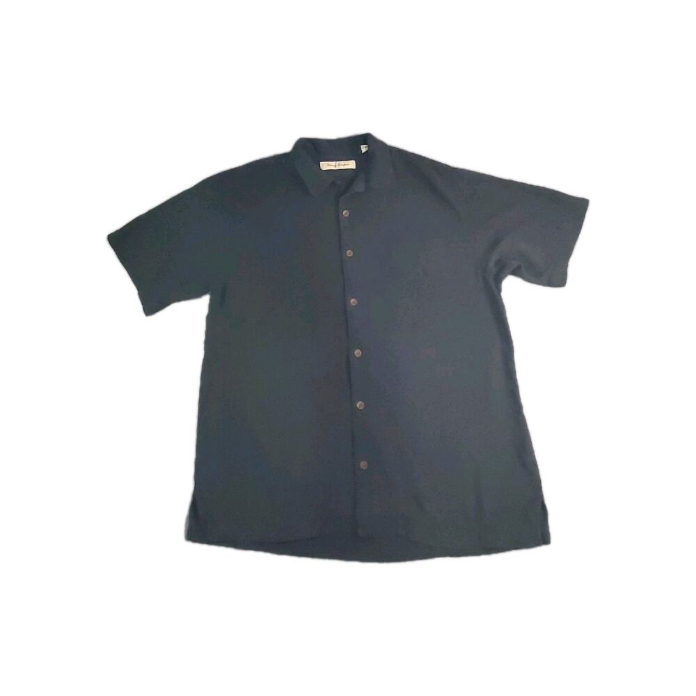 Tommy Bahama Men’s Black Sz M 100% Silk Button Down Casual Short Sleeves C28-53